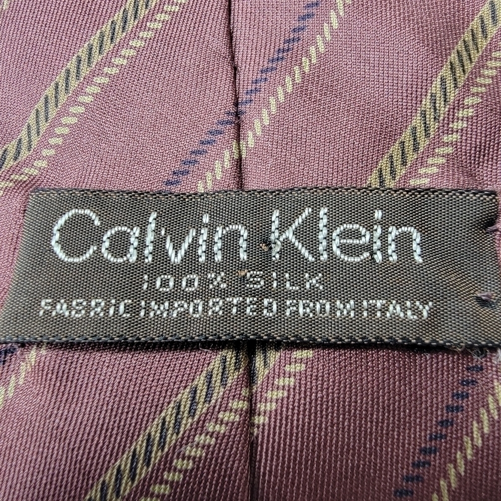 Calvin Klein Italian Silk Simple Striped Traditional Long Vintage Neck Tie - Picture 3 of 11